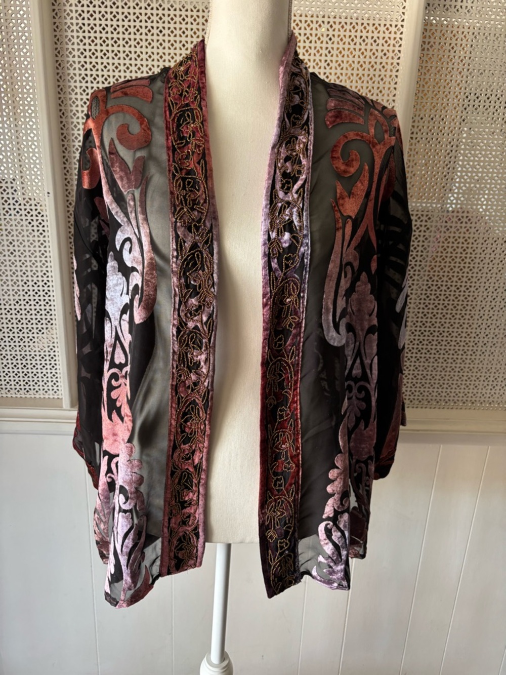 New Soft Surroundings Sophia Topper Beaded Kimono Cardigan Paisley